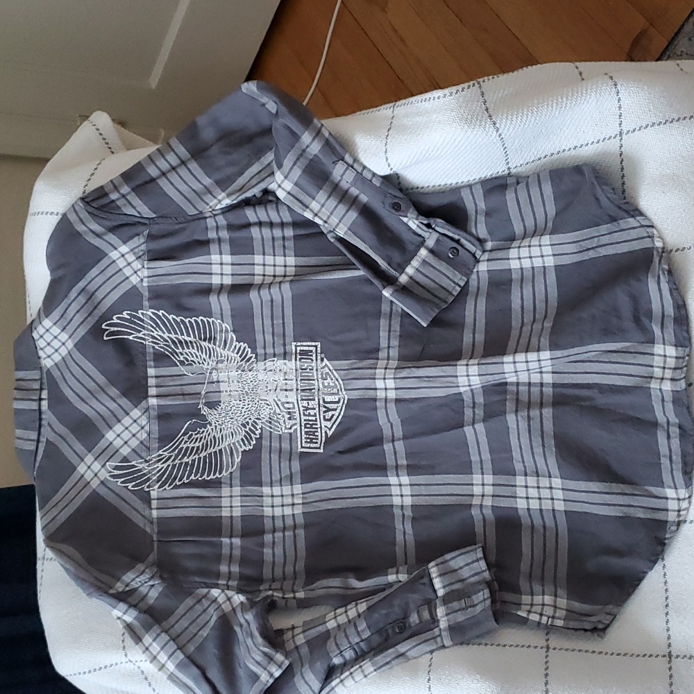 Harley-Davidson Gray Plaid Women's Top